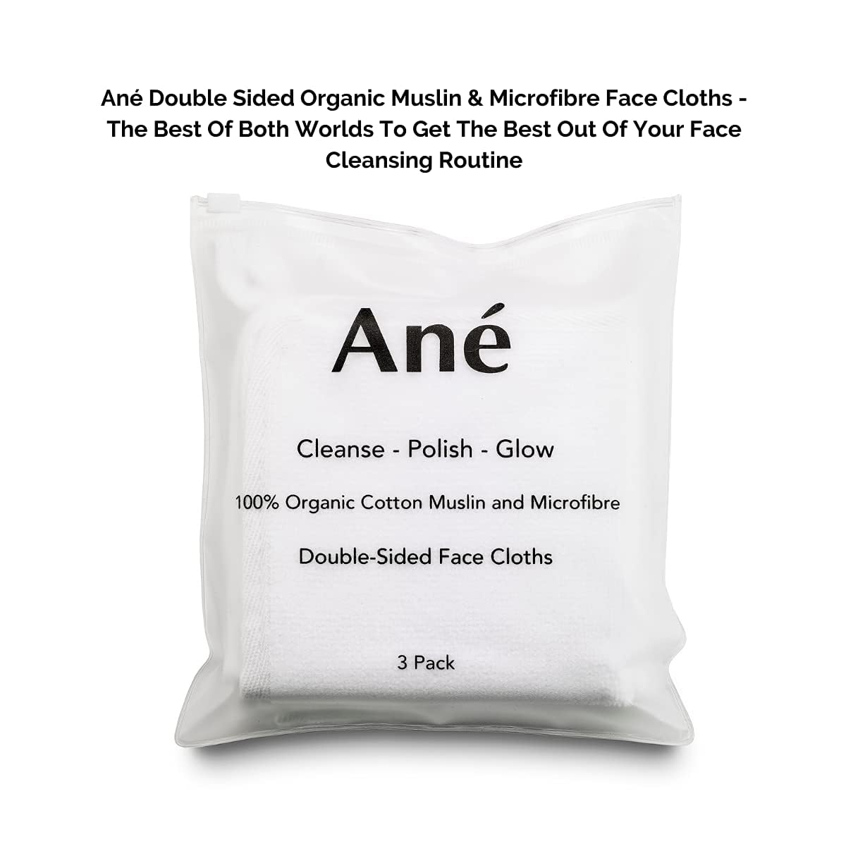 Ané Makeup Remover | 3-Pack Double-Sided Muslin & Microfiber Cleansing Cloths for Gentle Skin Care