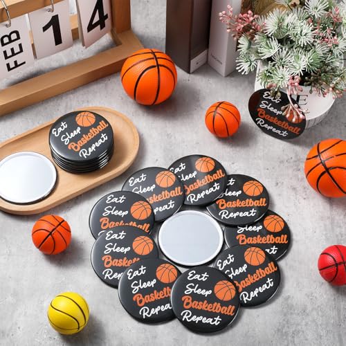 Yookeer 18 Pack Portable Basketball Makeup Mirrors for Team Gifts, 2.76 Inch Compact Sport Pocket Mirrors for Purse and Bag