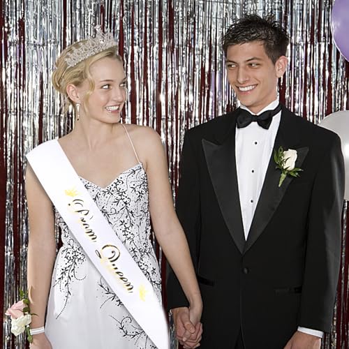 BAHABY Silver Prom Queen Sash & Tiara Set - Graduation & Wedding Party Accessories, 01 Silver