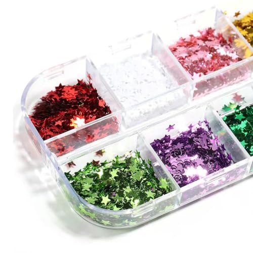 NBNTGH Xmas Nail Glitter Sequins 12 Colors 3D Holographic Star Nail Decals