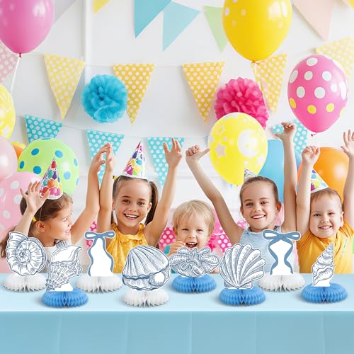 12 Pcs Blue Bow & Seashell Honeycomb Centerpieces for Parties