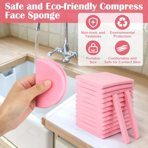 Luxiv X-Large Compressed Facial Sponges - 120 Pack Pink Oval Cleansing Pads