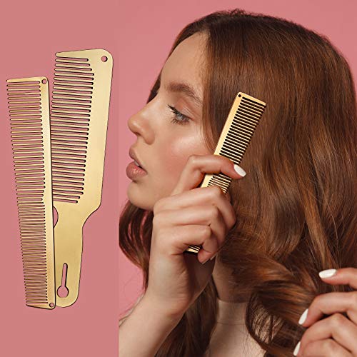 Patelai Stainless Steel Rat Tail & Flat Top Barber Comb Set - 2 Pcs Gold