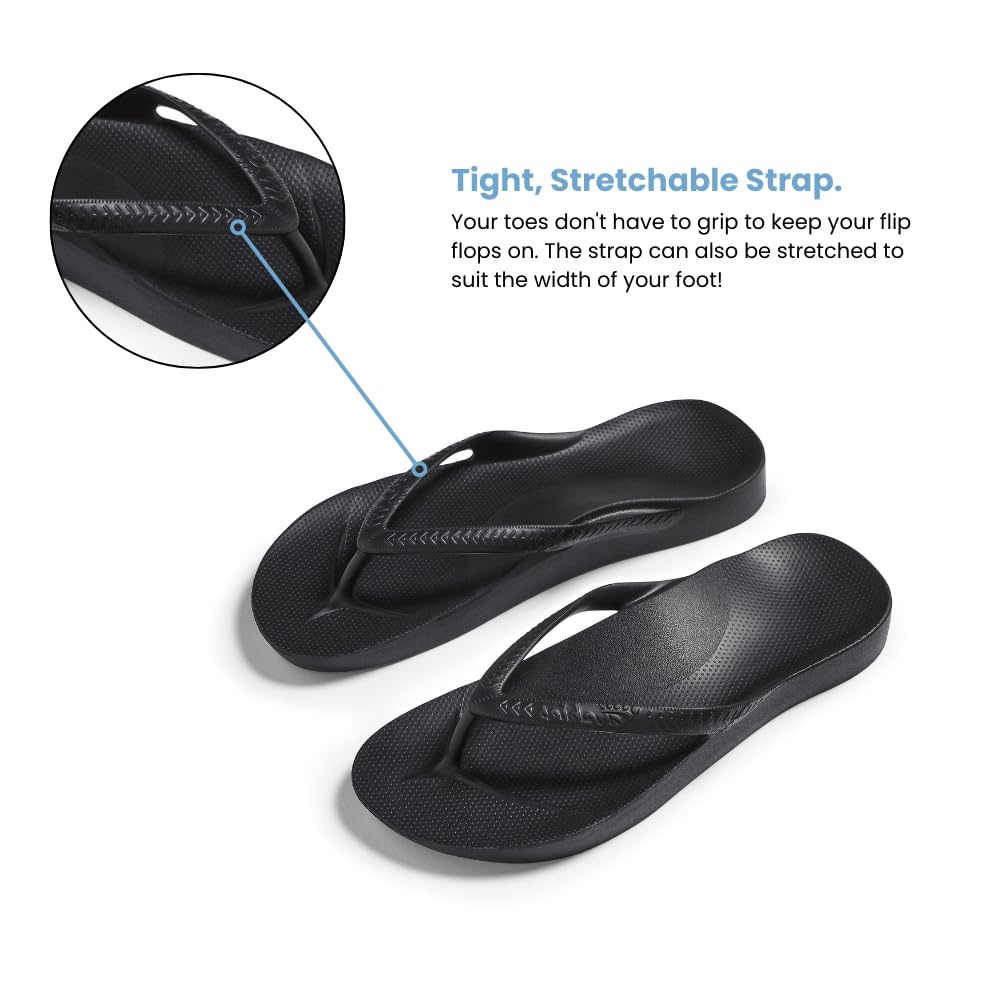 Archies Arch Support Flip Flops, Men & Women, Black, US Men's 8/Women's 9