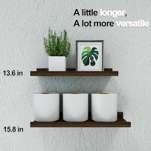 Walnut Floating Shelves Set - 14in Wall-Mounted Display Ledges