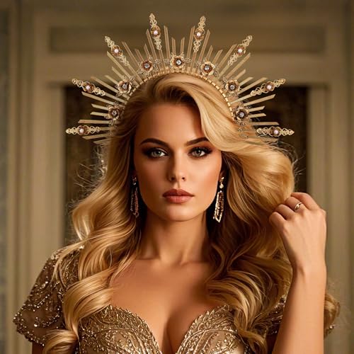 Gold Spiked Flower Halo Crown Headband - Greek Goddess Design