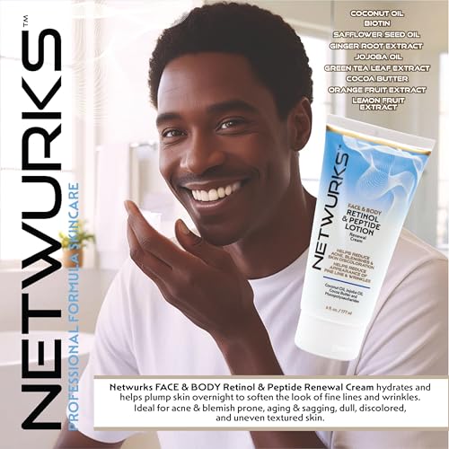 NetWurks Retinol & Peptide Night Cream for Face and Body, 6 Fl Oz