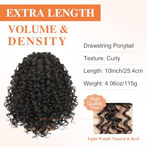 Lommel 10 Inch Brown Black Ponytail Extension for Black Women - Curly Afro Kinky Hair