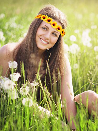 WILLBOND 8 Pcs Yellow Sunflower Headbands for Women - Floral Hair Wreaths