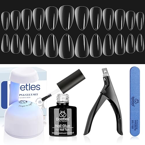Beetles Short Almond Gel Nail Kit 240pcs with Mini UV Lamp