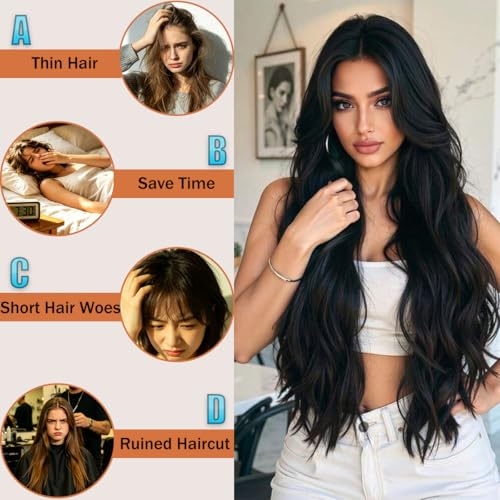 Gx Beauty 22 Inch Dark Black Clip-In Wavy Hair Extensions - 7Pcs Pack