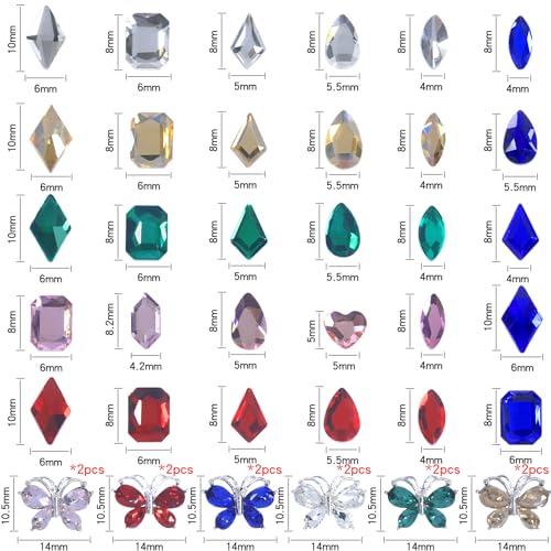 Silver Butterfly Nail Charms & Colorful Rhinestones for Nail Art & Crafts