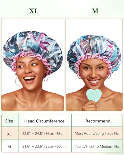 mikimini Adjustable Shower Cap for Women, Waterproof Tropical Print, 2 Pack