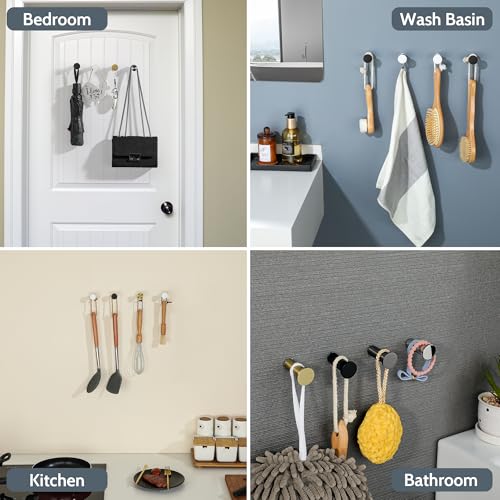 SAYAYO Black Coat Hooks - Modern Stainless Steel Towel Hooks, 4 PCS