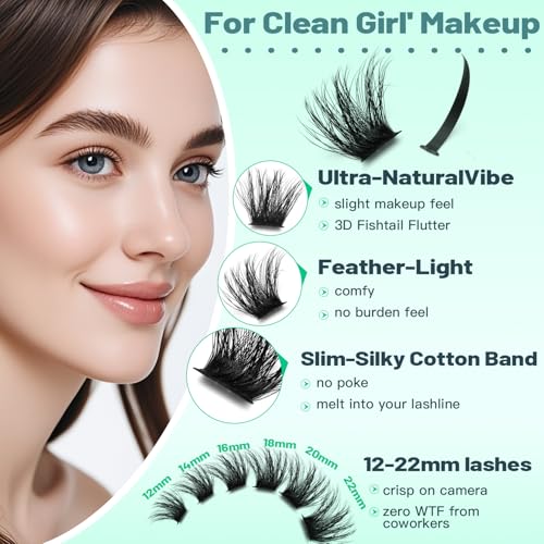 Hannahool Cluster Lashes - Long Wispy D Curl DIY Extensions (12-22mm)