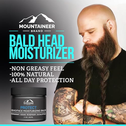 Mountaineer Brand Natural Moisturiser with Fresh & Natural Scent | Bald Head Care for Men | Non-Greasy Scalp and Face Balm | Made in West Virginia | Protect | 2oz