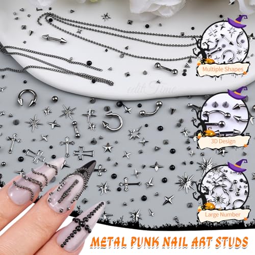 Black Gothic Nail Charms Set with Studs and Spikes for Nail Art, 3-Pack
