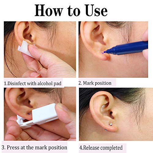 AM RONG MAGIC Disposable Ear Piercing Gun Kit with 4mm Crystal Earrings - Safety & Home Use