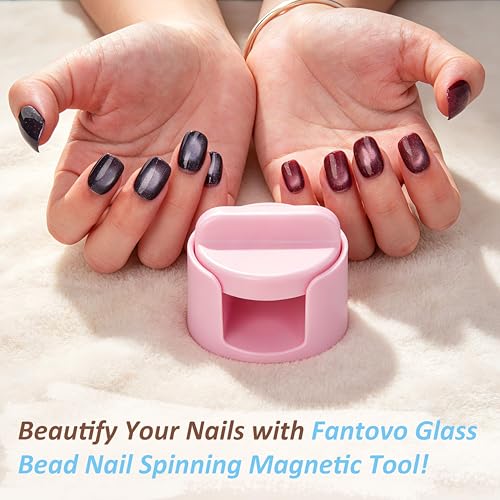 Fantovo Glass Bead Nail Magnet - 360° Rotating Spinning Top for Magnetic Nail Polish, DIY & Salon Use, Pink - Magnetic Nail Art Tool