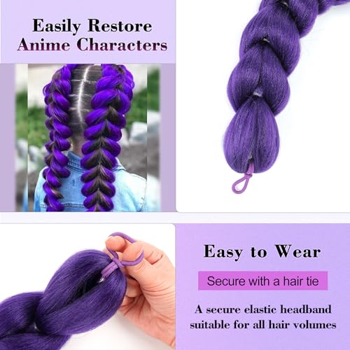 Getgal 24-Inch Purple Pre-Braided Ponytail Extension for Girls