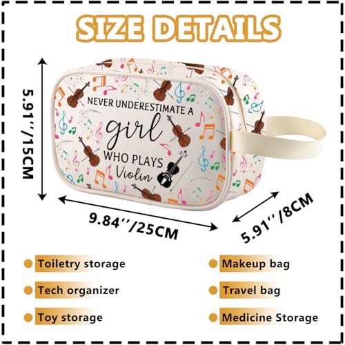 Violin Makeup Bag - Cotton Linen Cosmetic Organizer for Violinists