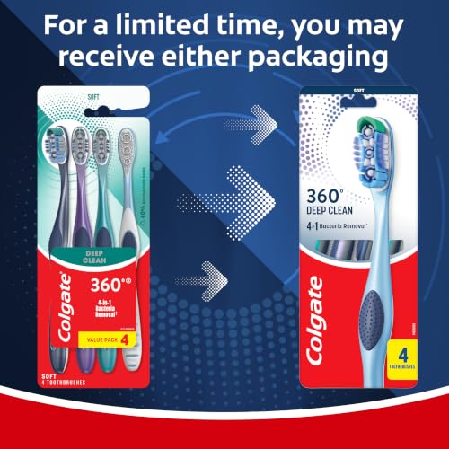 Colgate 360 Deep Clean Soft Toothbrushes, 4 Pack
