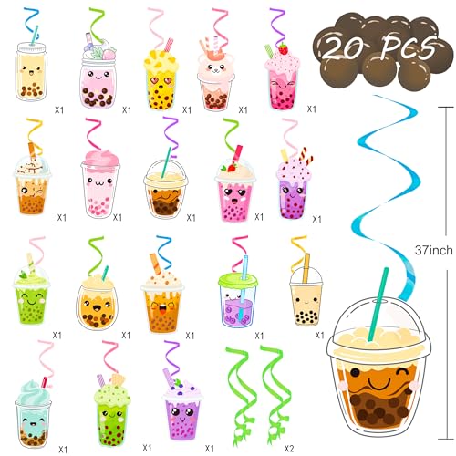 Bubble Tea Hanging Swirls - 20pcs Boba Tea Party Decorations