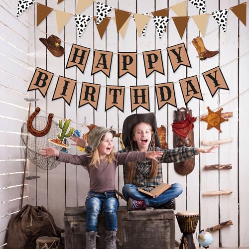 Western Birthday Decorations Set - Cowboy Happy Birthday Banner & Pennants