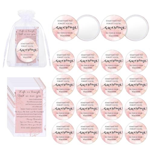 25 Set Inspirational Compact Mirrors Bulk Gift with Cards and Organza Bags