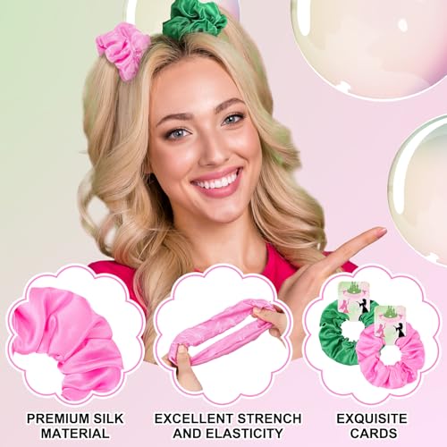 24 Pcs Silk Hair Scrunchies - Pink and Green Party Favors with Cards