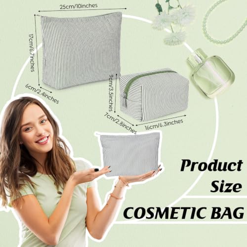 Huhumy 2-Piece Makeup Bag Set for Women - Bean Green with Thin Stripe Variation