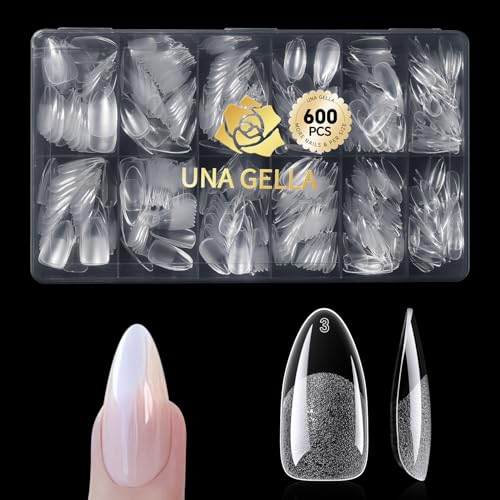 UNA GELLA 600 Pcs Almond Gel Nail Tips - Clear Press On Nails