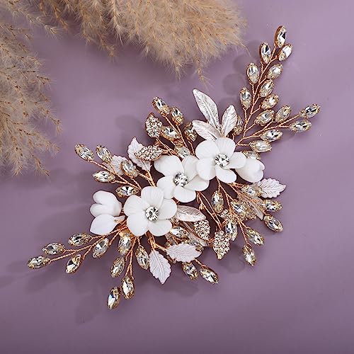 Gold Crystal Flower Hair Clip - Rhinestone Bridal Barrette for Wedding