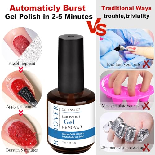 Louinstic 2Pcs Gel Nail Remover Kit - 15ml, Acetone-Free Gel Polish Remover