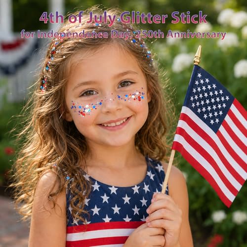 Mysense Patriotic Red White and Blue Face Hair Body Glitter Stick,4th of July Outfits and Accessories for Women Kids,USA Flag Makeup for Independence Day 250 Anniversary Memorial Day Veterans Day