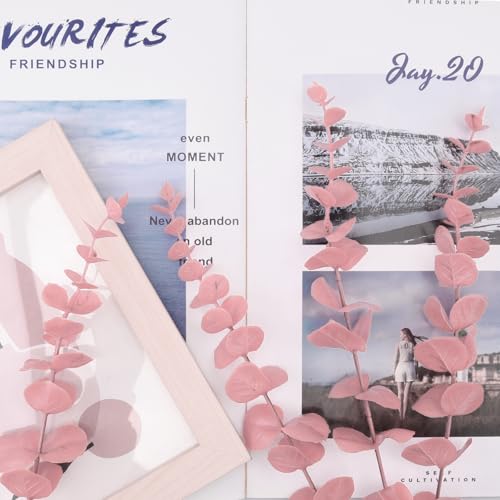36 Pcs Pink Artificial Eucalyptus Stems - 15" Faux Branches for Home Decor