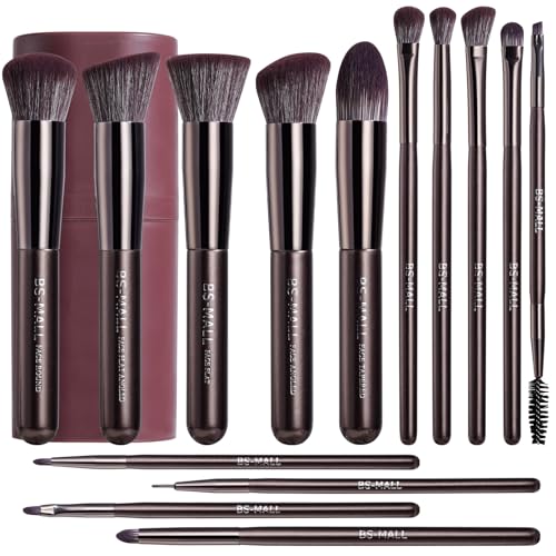 BS-MALL Coffee 14 Pcs Travel Makeup Brush Set with Case
