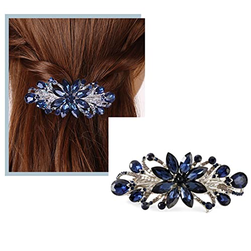 Dark Blue Flower Luxury Hairpin Rhinestone Hair Barrette Clip for Women