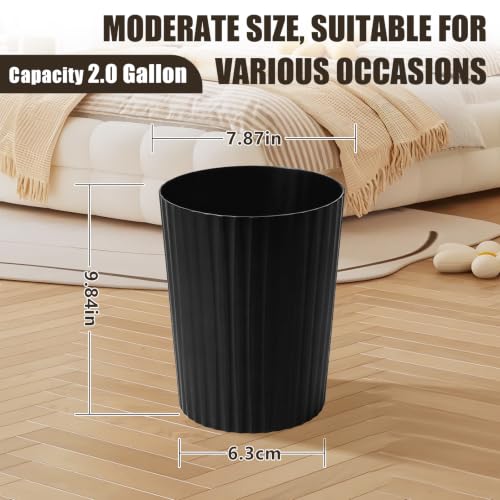 2 Gallon Black Plastic Trash Can for Bathroom, Kitchen, Office