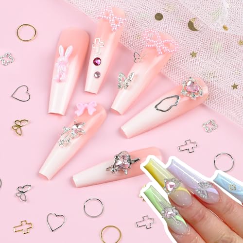 Pink 3D Resin Nail Charms & Gems Kit - Cute Flower, Butterfly, Bow, Heart Accents