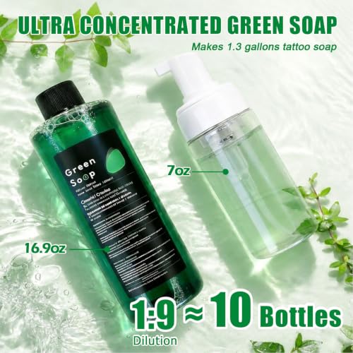 Green Soap Tattoo Kit 16.9OZ with 7OZ Foam Bottle - Combofix Tattoo Aftercare