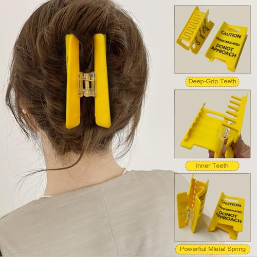 Funny Overstimulated Caution Sign Hair Claw Clip for Thick Hair