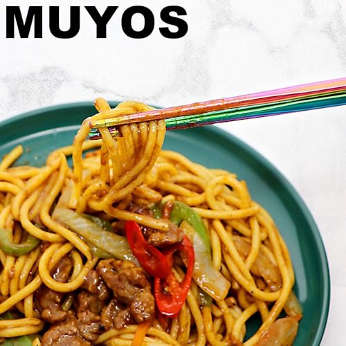MUYOS Stainless Steel Chopsticks - 5 Pairs, 9.06" Lightweight, Non-Slip Tips
