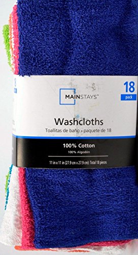 Mainstays 18 Pack Assorted Cotton Terry Washcloths - 11" x 11"