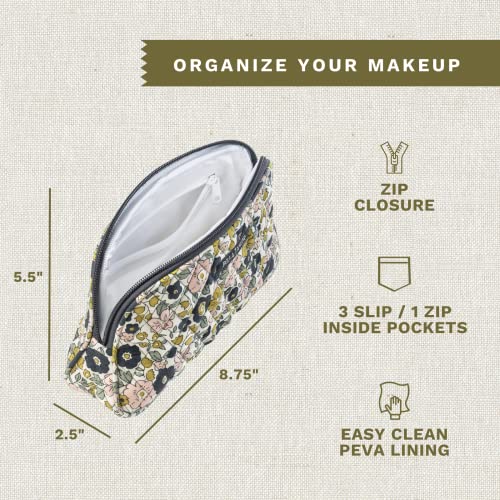 Bella Taylor Quilted Cosmetic Pouch - Floral Charcoal Makeup Organizer