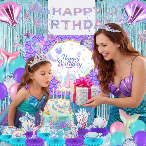 Mermaid Birthday Decorations Kit - Banner, Balloons & Centerpieces