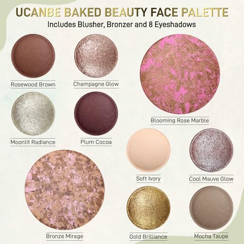 UCANBE All-in-One Baked Makeup Palette with Eyeshadows, Blush & Bronzer for Face & Eyes, Travel Friendly Gift Set