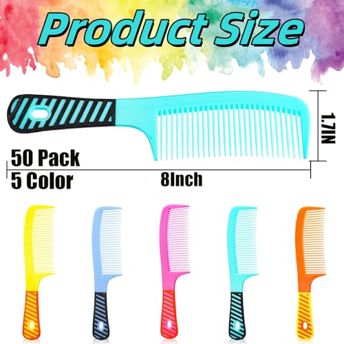 Cedilis 50-Pack Colorful Hair Combs with Handle - 8" Long