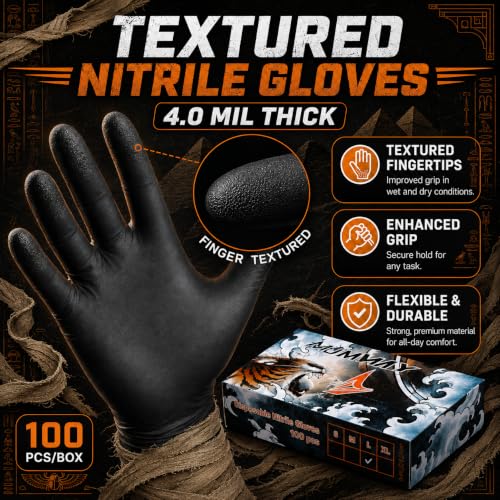 Mummy Black Nitrile Gloves, 4 Mil, Latex-Free, 100 Count