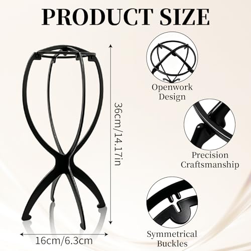 Portable 3-Pack Wig Stand Set with Cap & Comb - 14 Inch